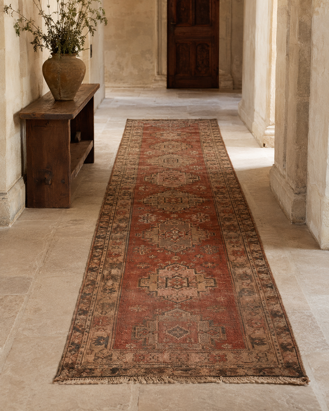Vintage runner rug in a warm, refined interior